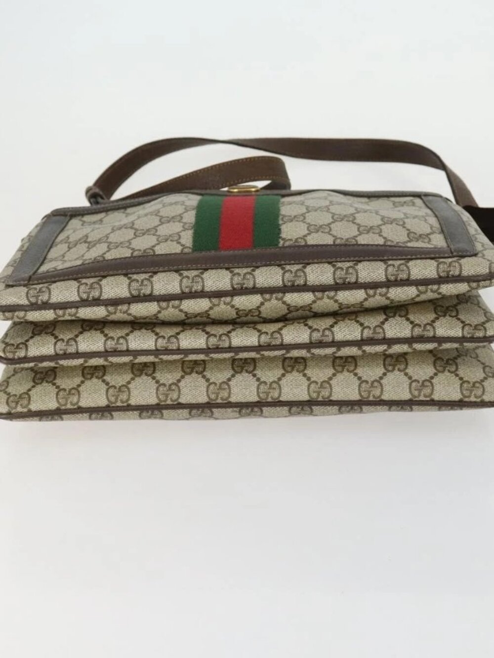 GUCCI GG Supreme Web Sherry Line Bag PVC Beige Gold 41 001 4085 Auth 156428 - Picture 7 of 16